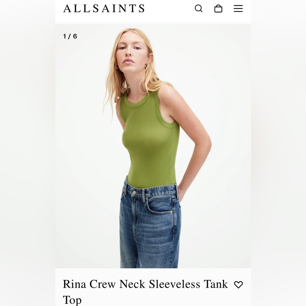 NWOT Allsaints Rina sleeveless ribbed tank olive green